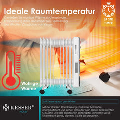 Olieradiator - 2500W Heater - Elektrische kachel - met Thermostaat - Wit - KESSER®