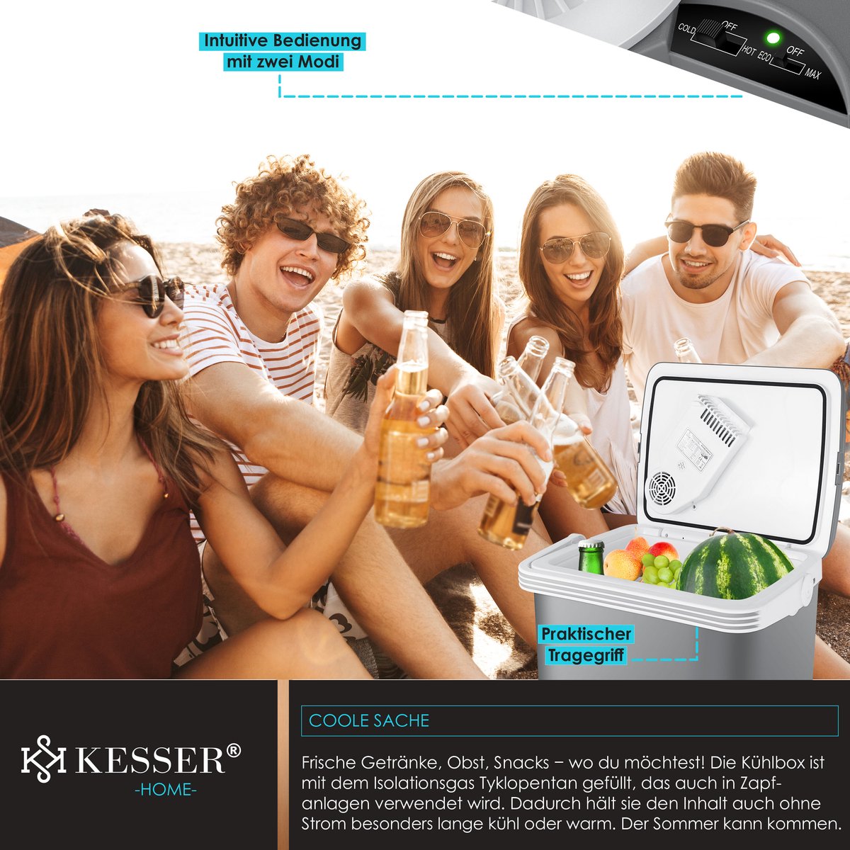 Koelbox Elektrisch – 12V en 230 volt - Coolbox - Frigobox - 32L – Grijs •