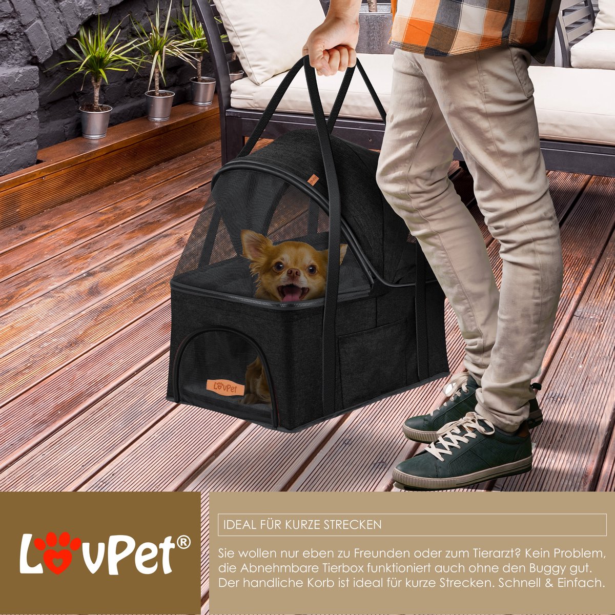 LOVPET® Hondenbuggy 2in1 Huisdieren - Wandelwagen - Zwart