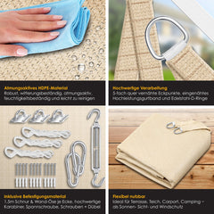 KESSER® Schaduwdoek 3x3x3m - Zonnezeil - Driehoek - Waterafstotend - Creme