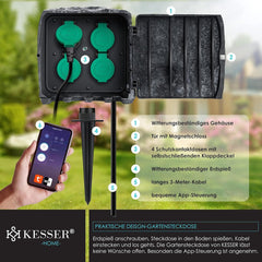 KESSER® Tuinstopcontact - 4 stopcontacten - IP44 waterdicht - Antraciet