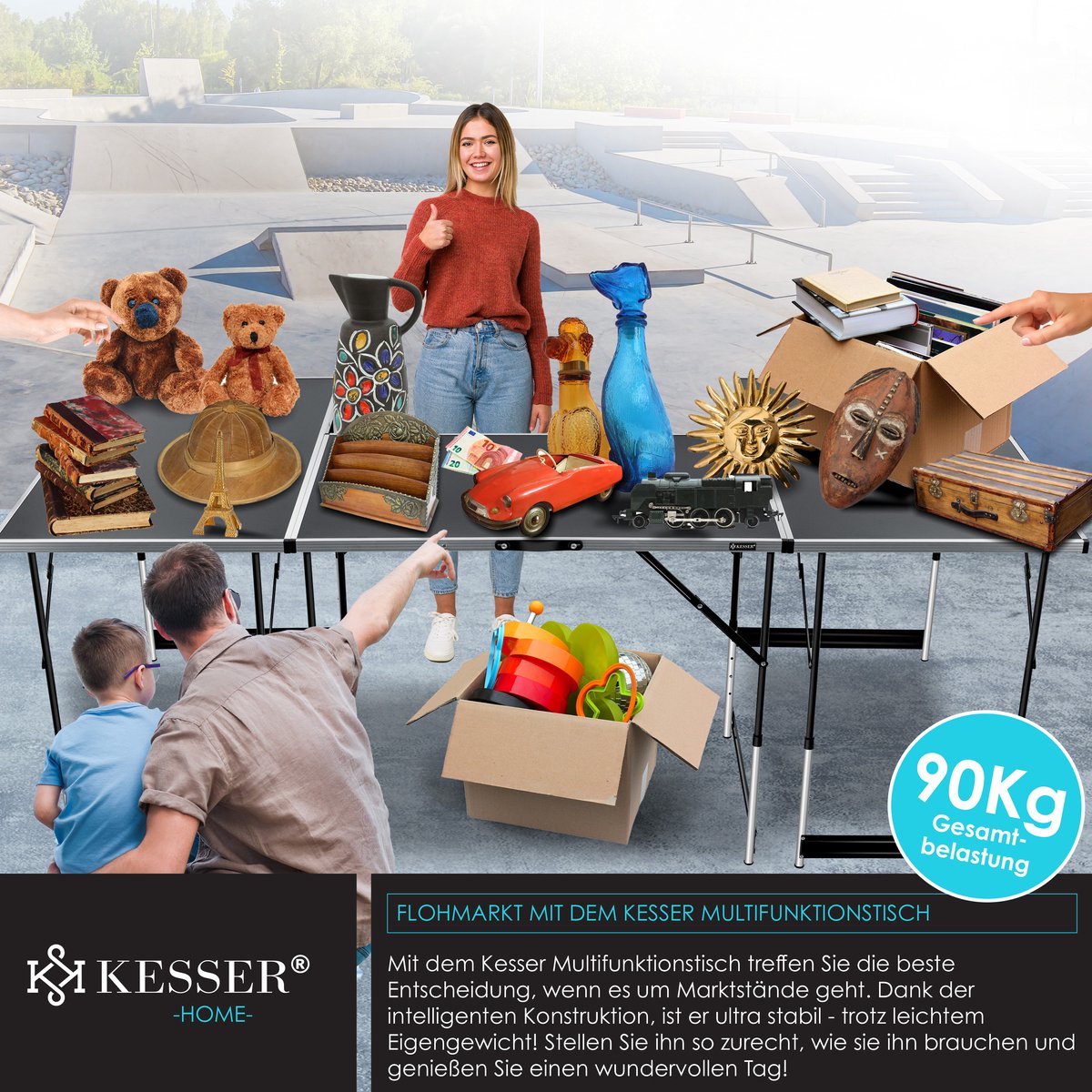 KESSER® 3 Inklapbare Tafel - Campingtafel - Klaptafel - 100x60cm - Zwart