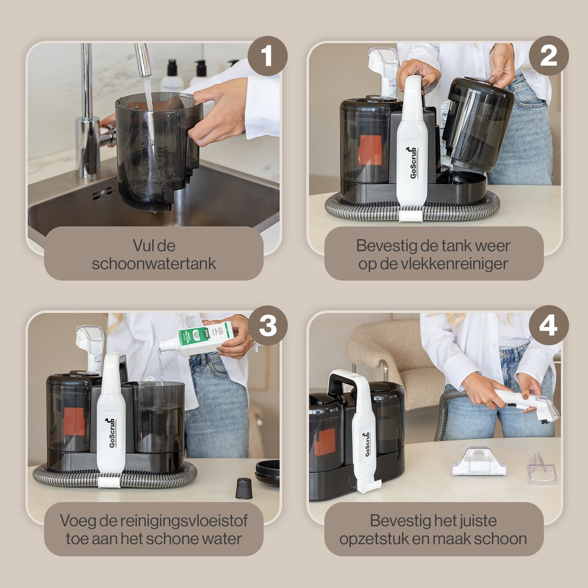 GoScrub® Professionele Tapijtreiniger – Vlekkenreiniger & Bank Reiniger – Voor Bank, Auto, Matras – Inclusief Schoonmaakmiddel – Reinigingsmachine - Zetelreiniger