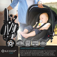 Kinderwagen 3 in 1 - Buggy - Wandelwagen - Kinderbuggy - Zilver - KESSER®