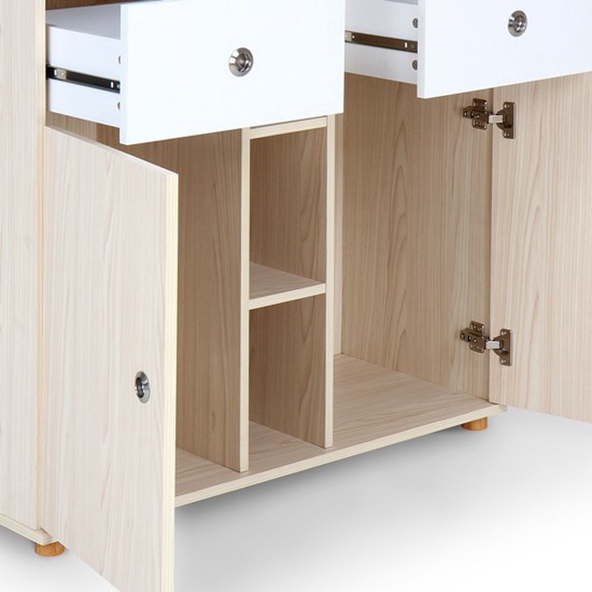 Infantastic - Babycommode met 2 grote lades en 5 vakken - Ladekast met Opbergrumte - Veelzijdig Omkleedmeubel met Organiser - 90x69x92 cm (LxBxH) - Eiken-Fineer
