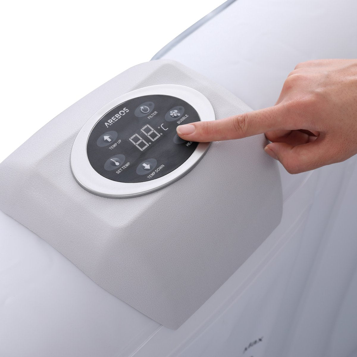 Arebos Opblaasbare Hottub | Binnen- en buitenspabad 2400W | 4 personen | 154x154cm | 100 massagestralen | Met verwarming | 600 liter | Inclusief afdekking | Bubble Spa & Wellness Massage | Antraciet