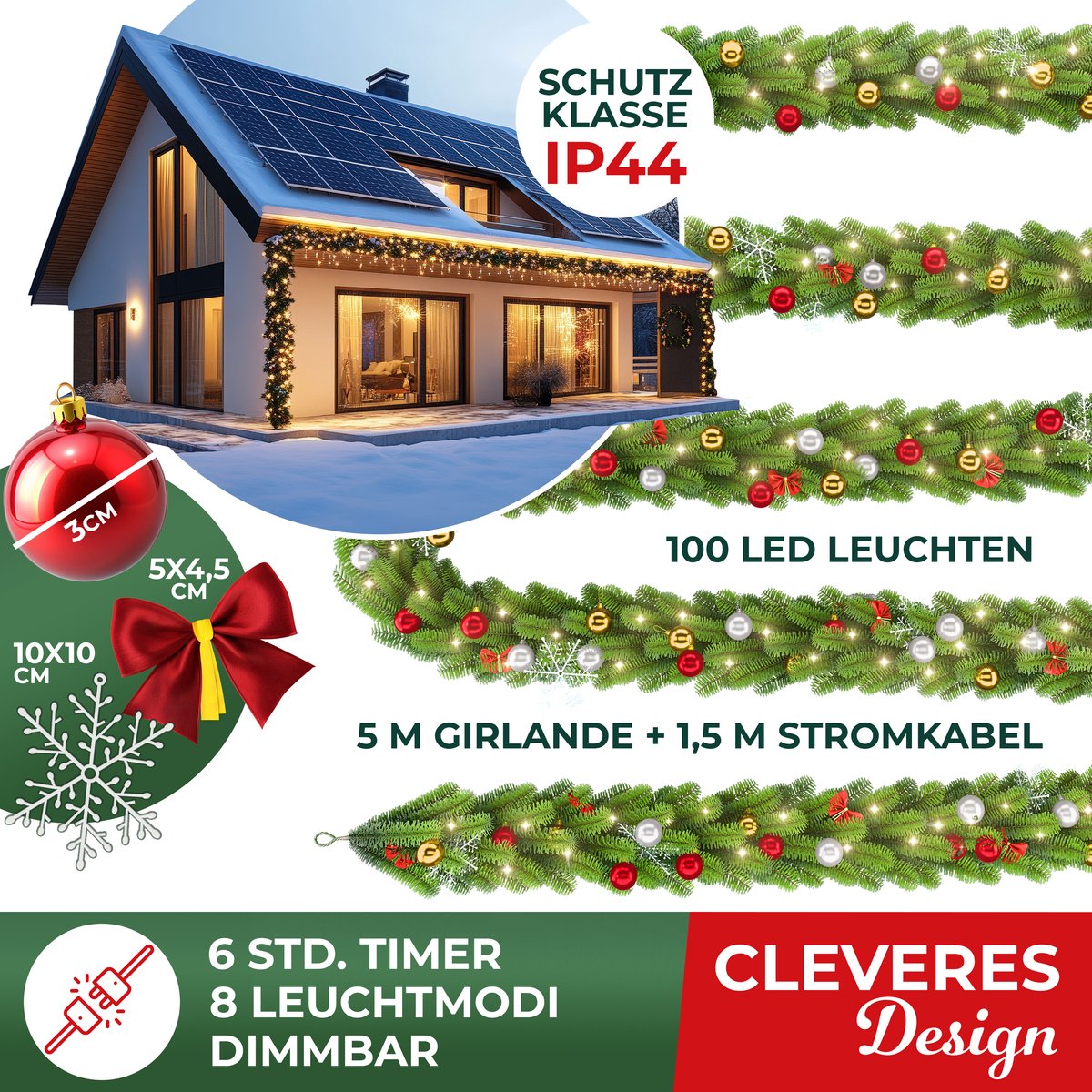 KESSER® Kerstslinger | Guirlande met 100 LED's warmwit Lampjes - Kerstversiering, Kerstguirlande LED verlichting voor Kerstboom en Binnen & Buiten, Kerstverlichting Slinger voor Kerstmis - Groen, 5M / 100 LEDs met afstandsbediening