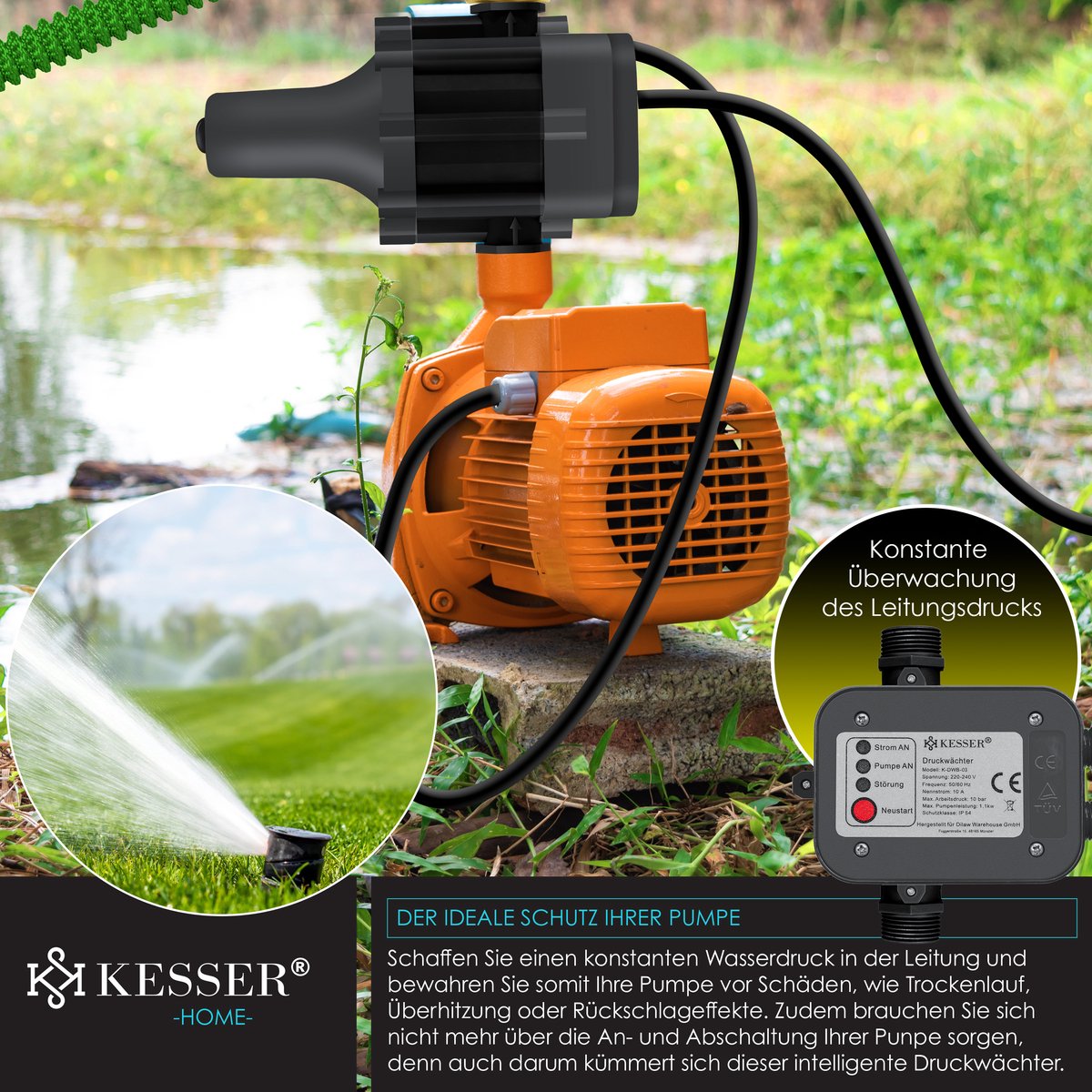 KESSER® Elektronische Drukschakelaar - Waterpomp Dompelpomp - Antraciet