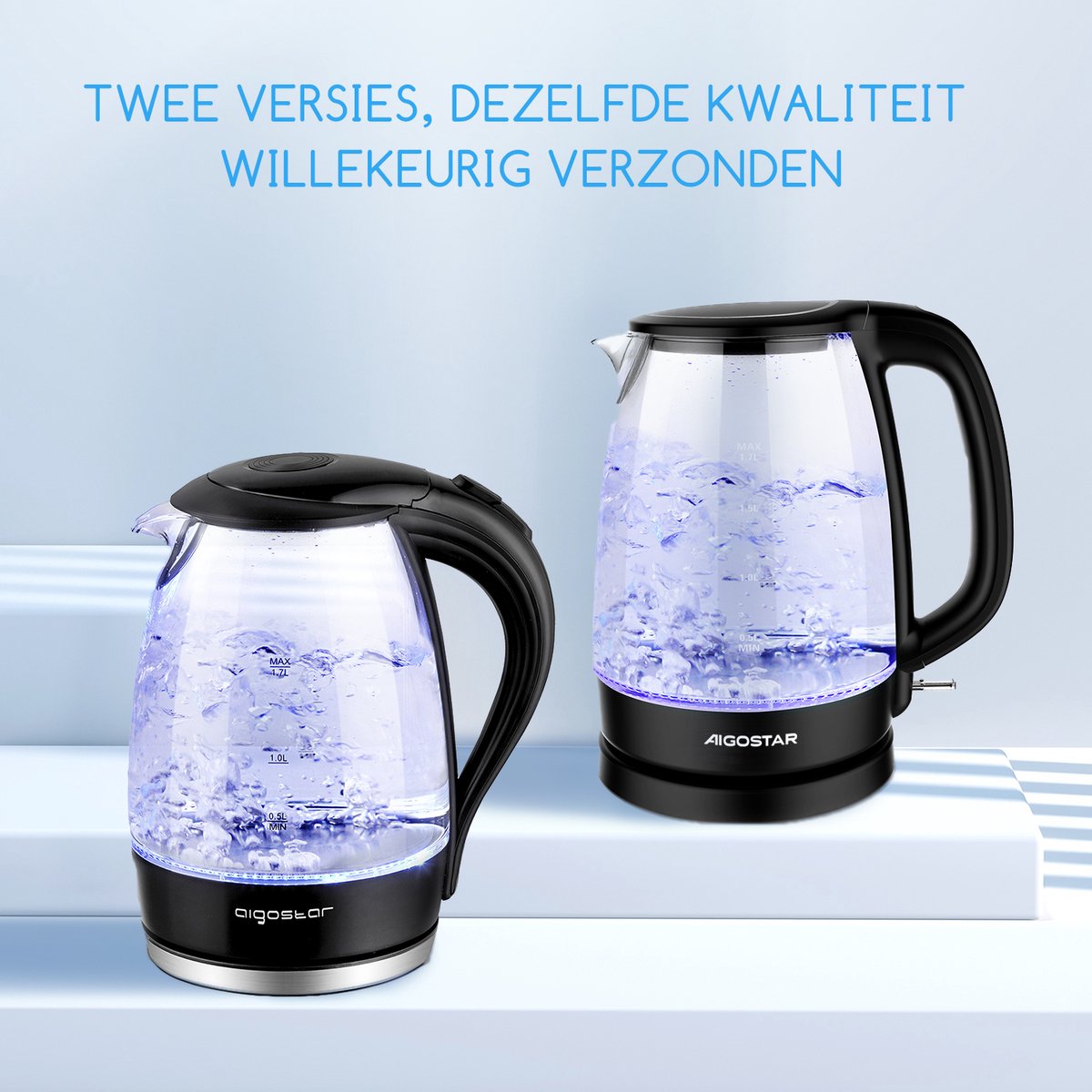 Aigostar Glazen Waterkoker - LED - 1,7L - 2200W - Zwart •