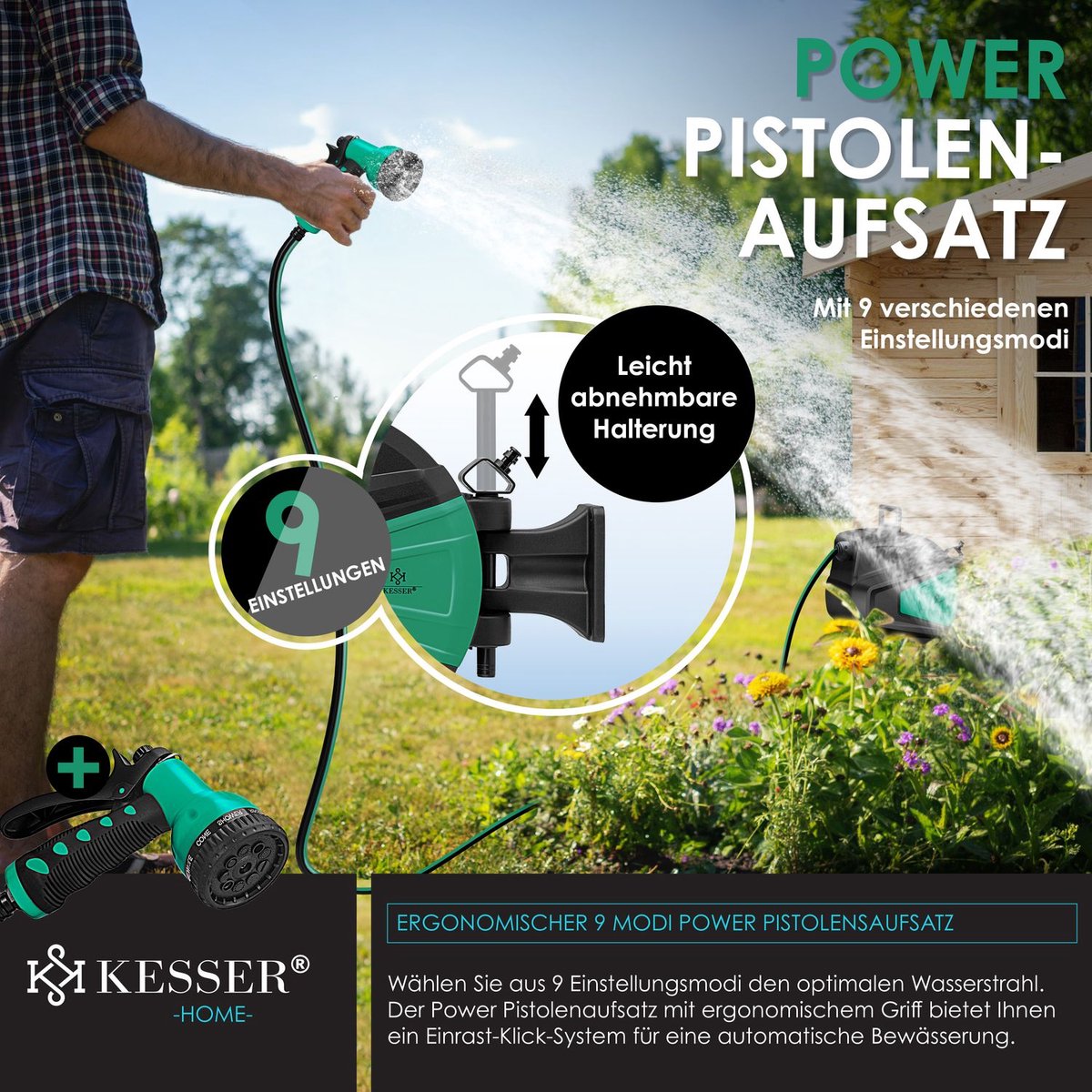 KESSER® Tuinslanghaspel Automatische Wandslangenbox inclusief 30 meter Tuinslang en Muurbevestiging - Blauw
