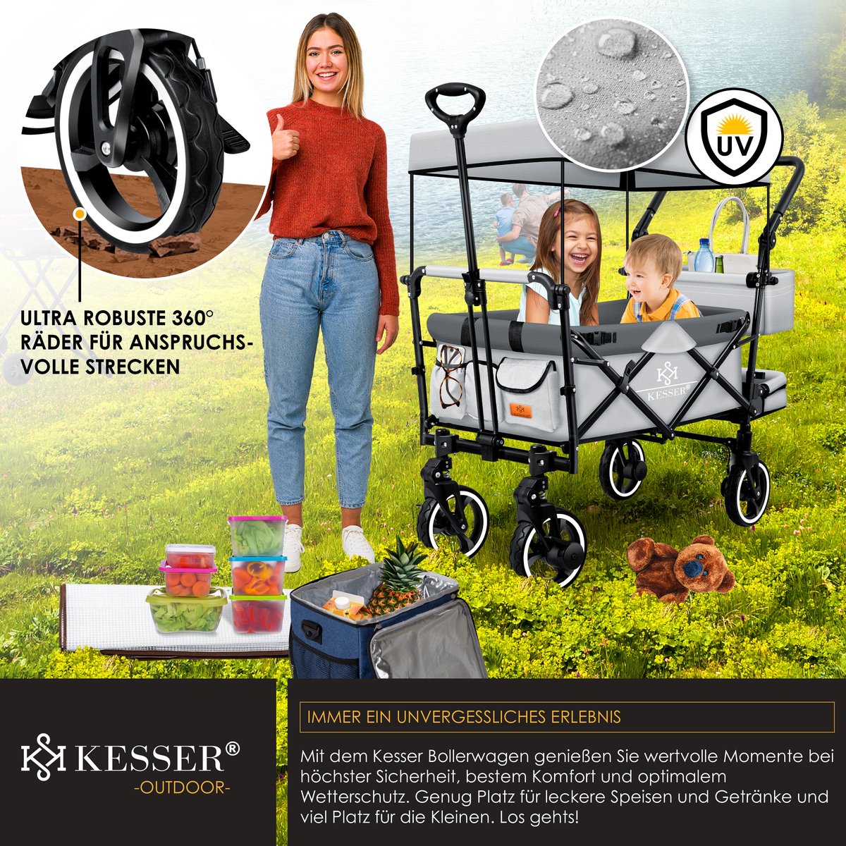KESSER® Bolderkar - Opvouwbaar - Bolderwagen - Grijs •