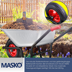 MASKO® Kruiwagen - 100L - Tot 250kg - Zilver