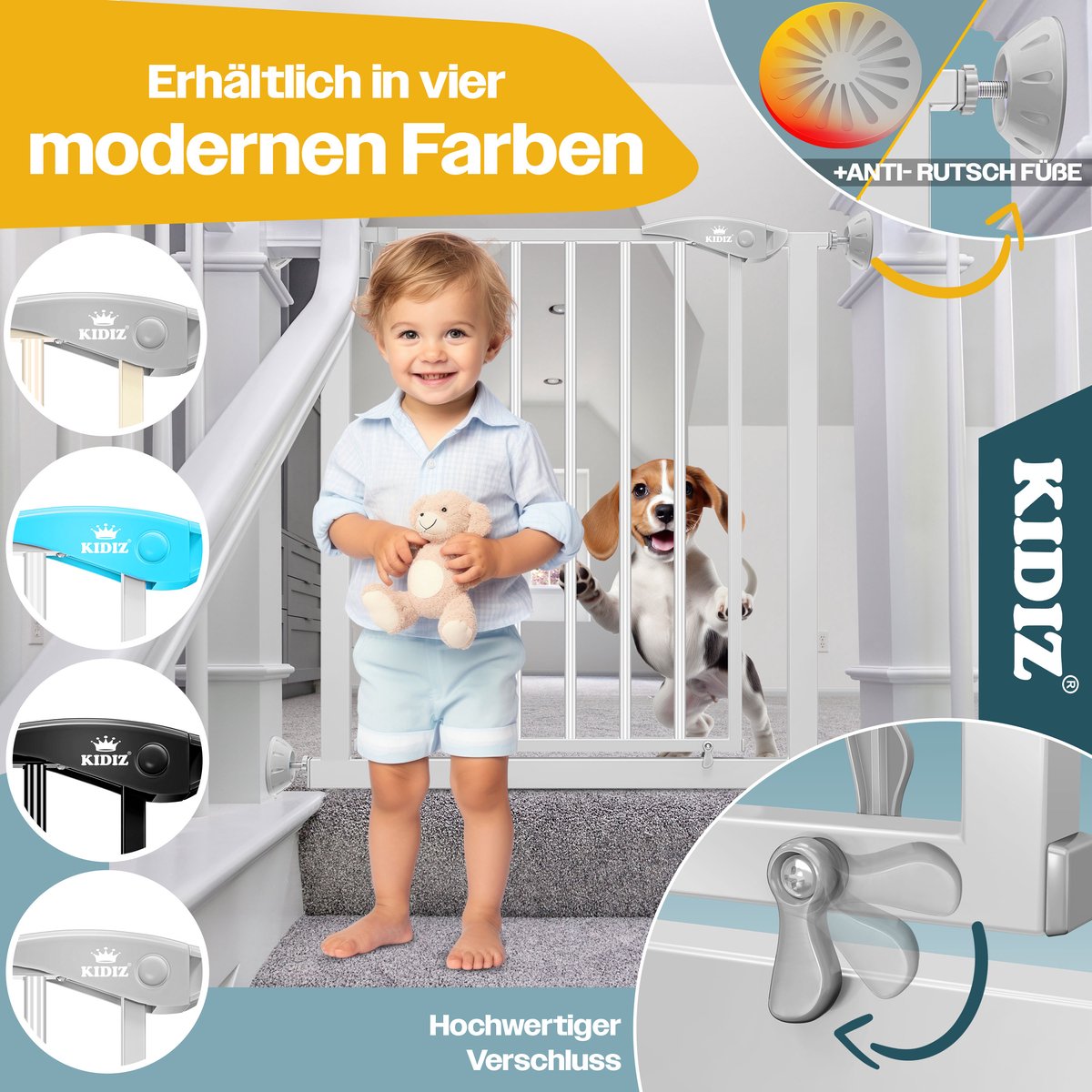 KIDIZ® Traphekje zonder boren - Veiligheidshekje - 74-87cm - Grijs
