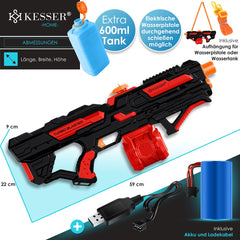 KESSER® Elektrisch Waterpistool met Batterij Spuitpistool 1000 ml + 600 ml Extra Tank Groot Waterspuitpistool voor Kinderen en Volwassenen, Watergun Zeer Krachtig 8m Bereik, Buitenspeelgoed - Zwart / Rood