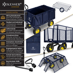 KESSER® Tuinkar - Bolderkar - 550 kg belastbaar - Marineblauw