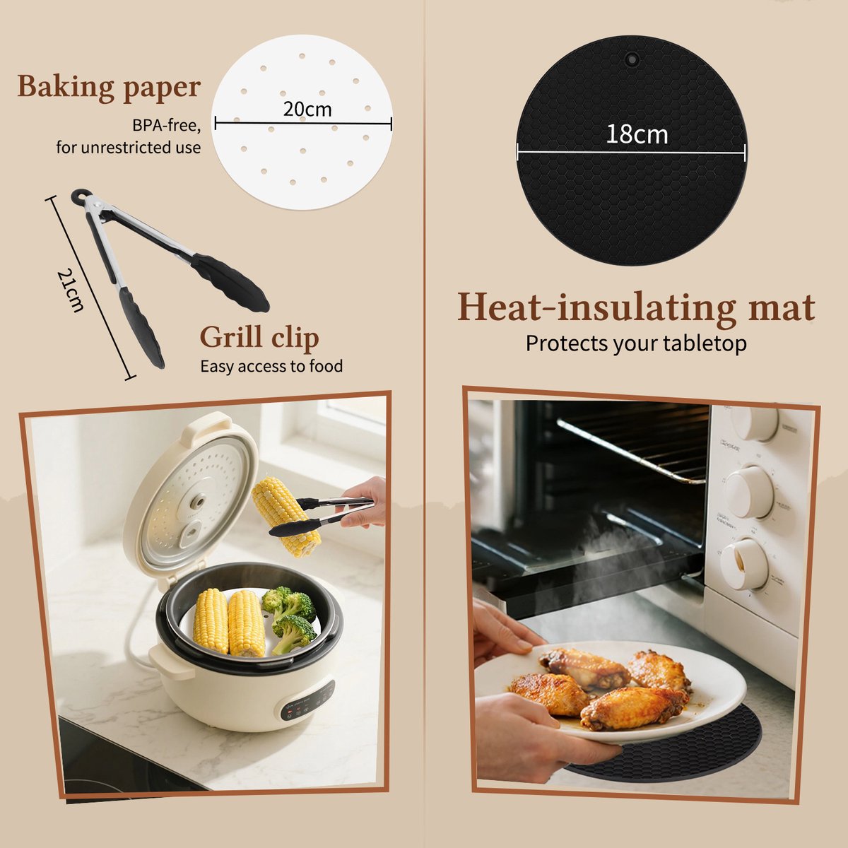 Airfryer Accessoires Complete Set - Ø20cm - Geschikt voor Airfryer XL en XXL - 12 delig - Aigostar