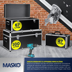 Set Aluminium Transportkisten - Aluminium kist - Transport box alu -gereedschapskist - opbergkist   25 - 68 - 100 Liter Zwart  3 STUKS