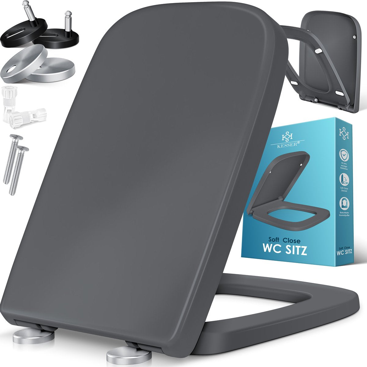 KESSER® WC bril met Soft Close Deksel - Toiletbril - Grijs