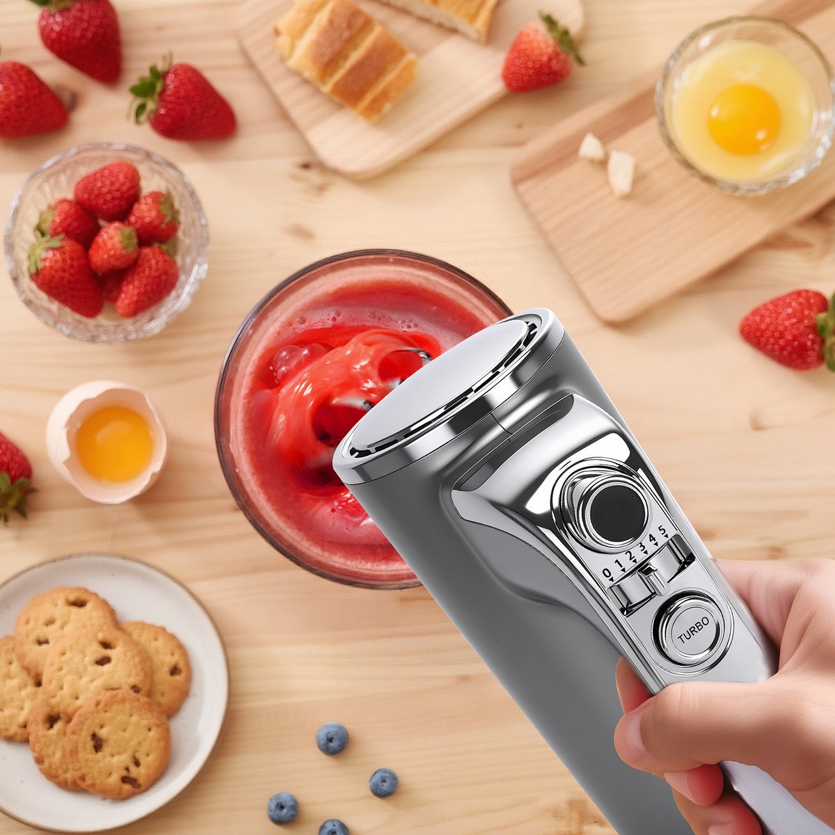 Handmixer - 5 Snelheden met Turbo - RVS Deeghaken & Gardes - 400W - Aigostar