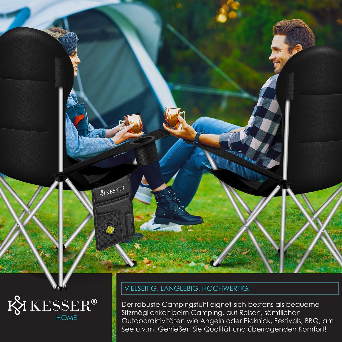 KESSER® Campingstoel - Visstoel - Vouwstoel - Zwart
