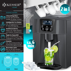 IJsblokjesmachine – 12kg/24 uur – IJsmachine - IJsblokjesmaker - Antraciet - KESSER® •