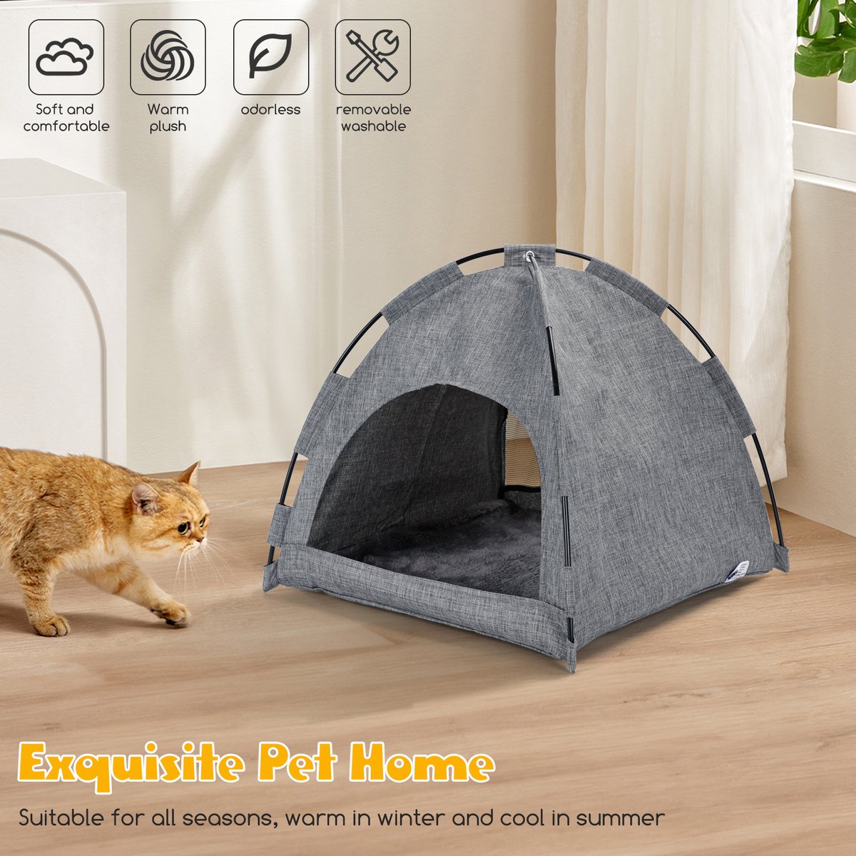 Kattenmand - Kattenhuis - Wigwam - Grijs - Nobleza