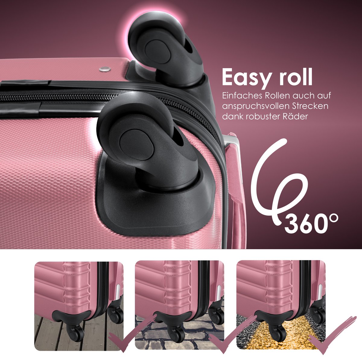 KESSER® 4x Koffer, reiskofferset, trolley koffer, incl. bagageweegschaal + bagagelabel rollend kofferslot, 4 wielen ABS, harde schaal telescoopgreep S-M-L-XL - Roze