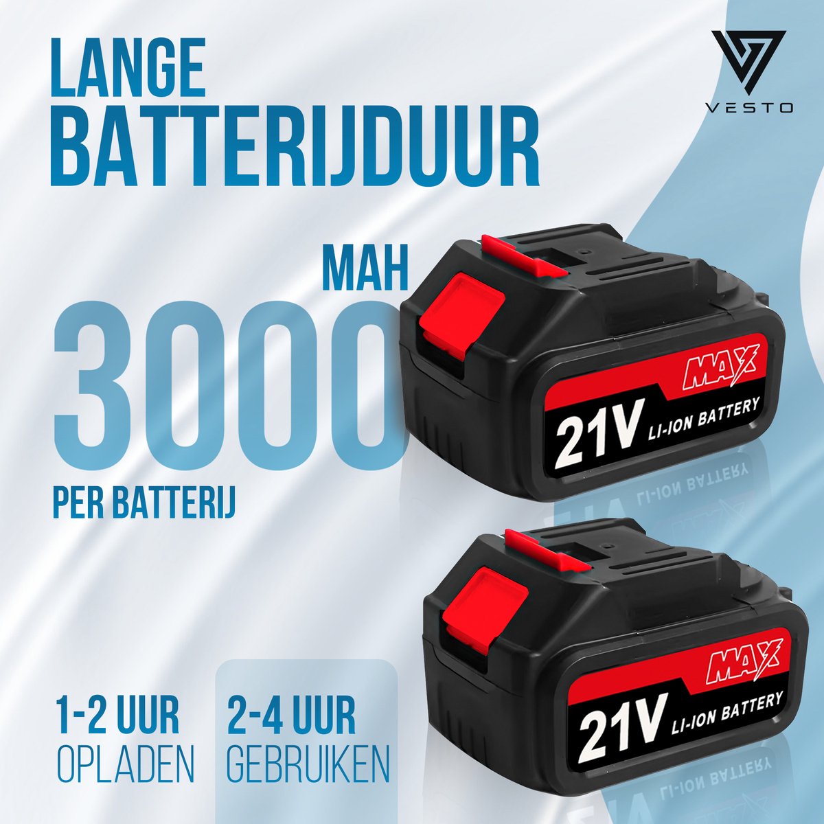 Vesto® Accu Slagmoersleutel 21V - incl. 6x Moerdoppen, Bitadapter, Borging en 2x Accu - 600Nm - Slagmoersleutelset - Slagmoersleutel met accu - Elektrisch - Slagschroevendraaier - Wieldoppen