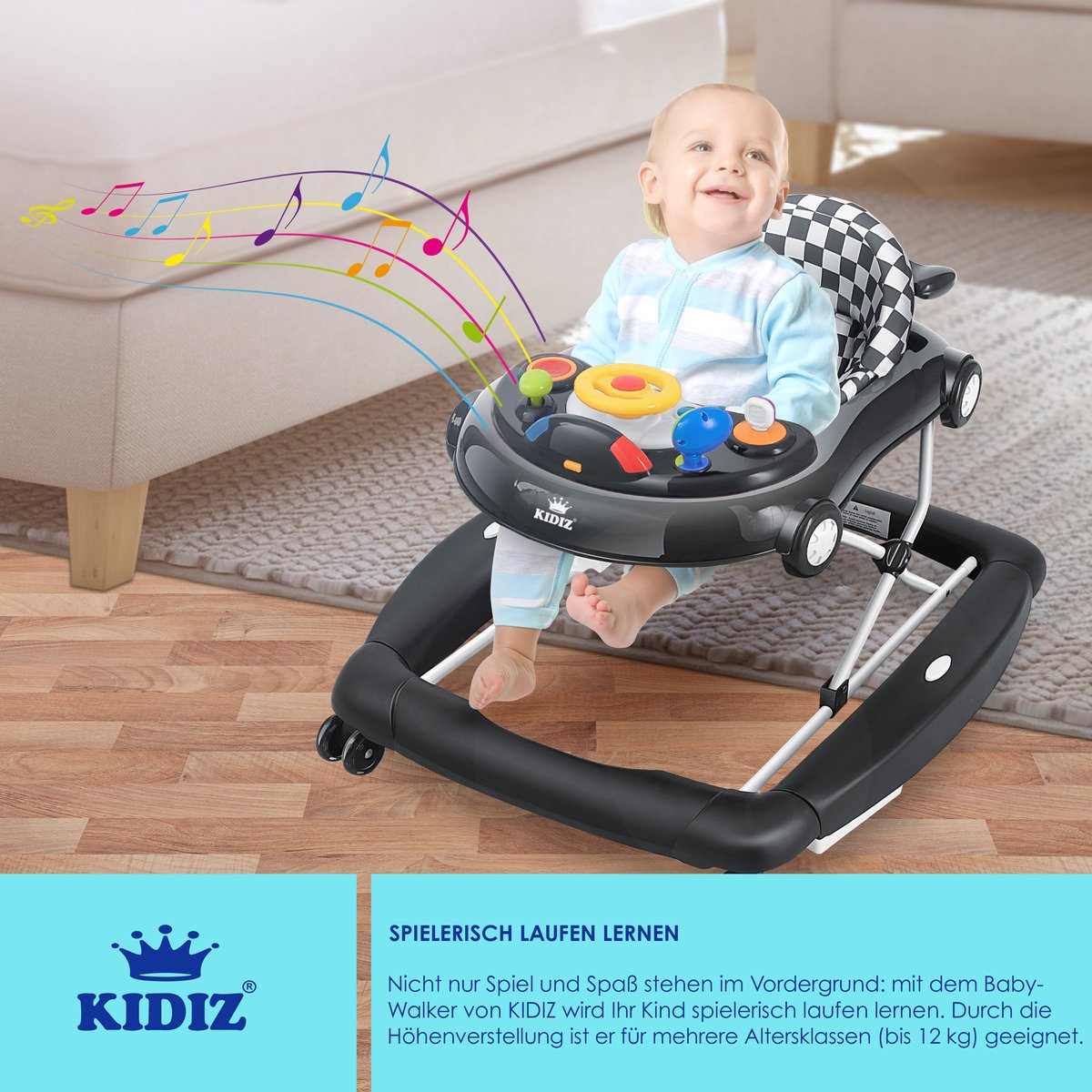 KIDIZ® 4in1 Baby walker - Loopstoel - Loopwagen - Opvouwbaar - Zwart