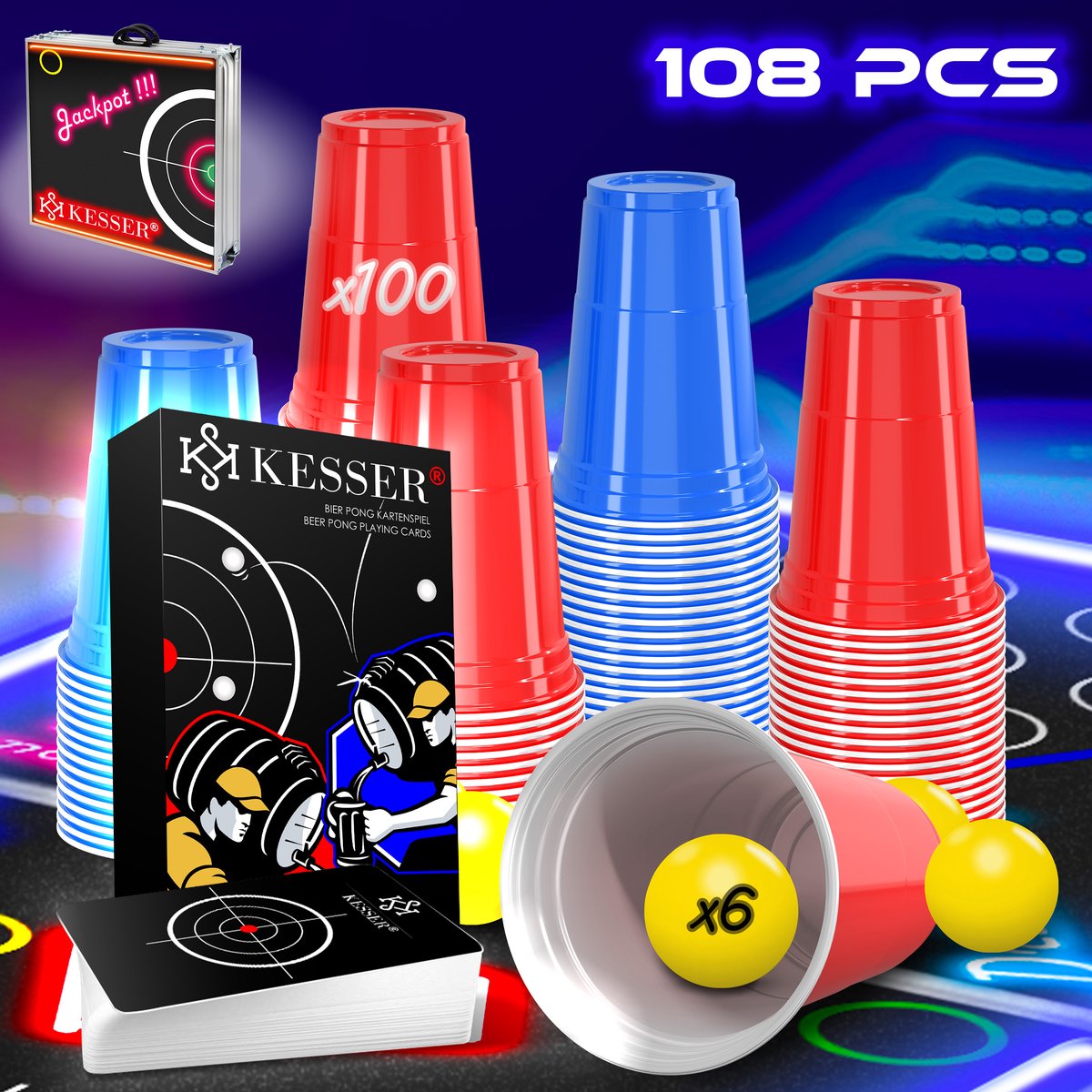 KESSER® LED Beerpong Tafel - Bierpong Tafel - Verstelbaar - Opvouwbaar