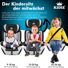 KIDIZ® Autostoeltje - 5-punts veiligheidsgordel - Grijs