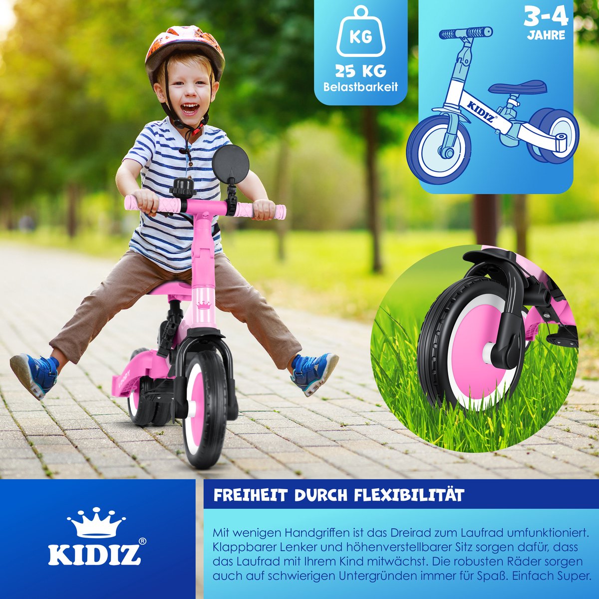 KIDIZ® Loopfiets 6in1 - Driewieler - Kinderfiets - 1-5 Jaar - Roze