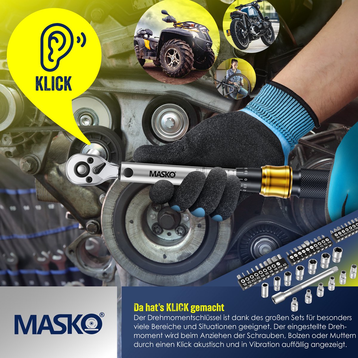 MASKO® Momentsleutel - Gereedschapset - Ratelset 5-25Nm - Goud
