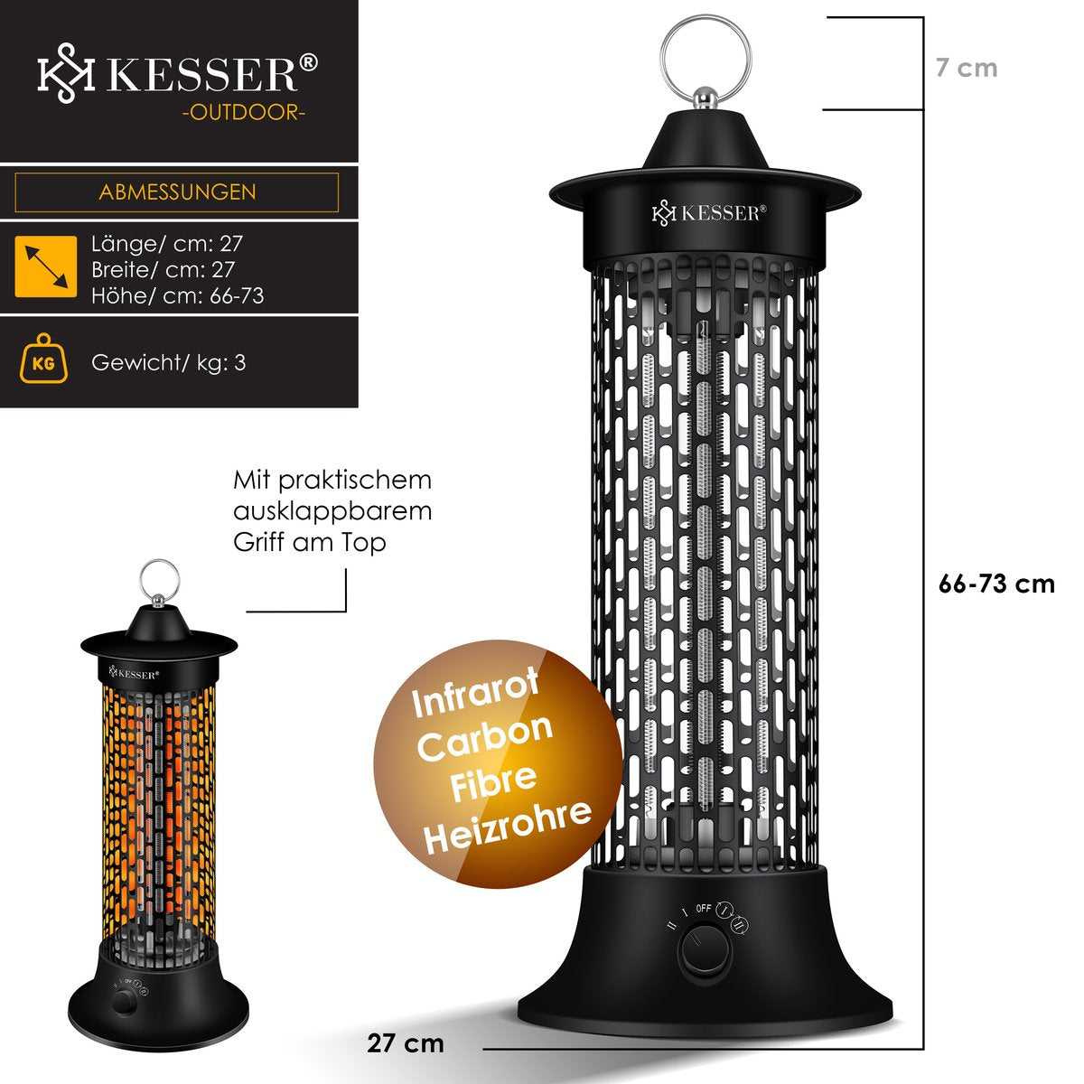 Infrarood Verwarming - Terrasverwarmer - Elektrische Heater - Zwart - KESSER®