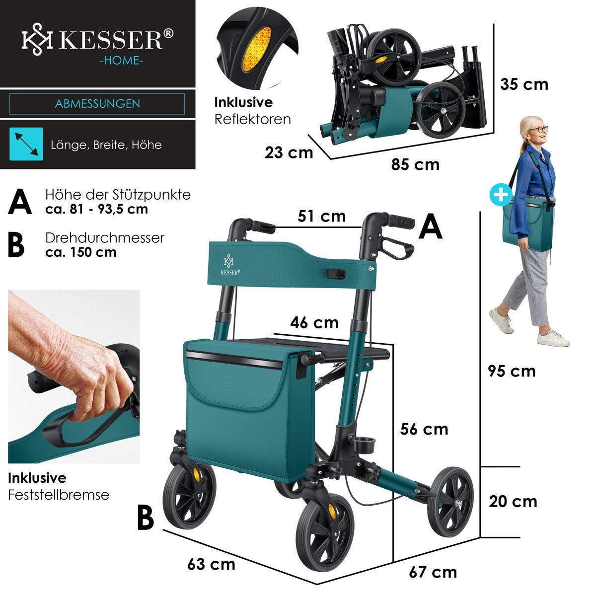 KESSER - Lichtgewicht Rollator - Dubbel Opvouwbaar - Groen