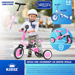 KIDIZ® Loopfiets 6in1 - Driewieler - Kinderfiets - 1-5 Jaar - Roze