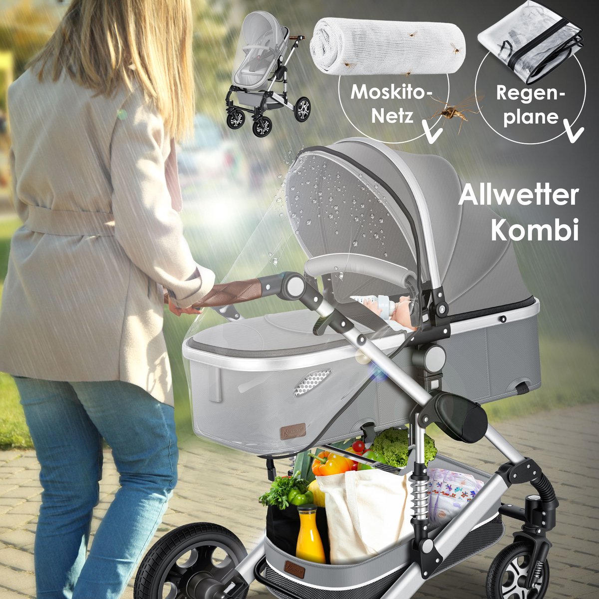 Kinderwagen 3 in 1 - Buggy - Wandelwagen - Kinderbuggy - Grijs - KESSER® •