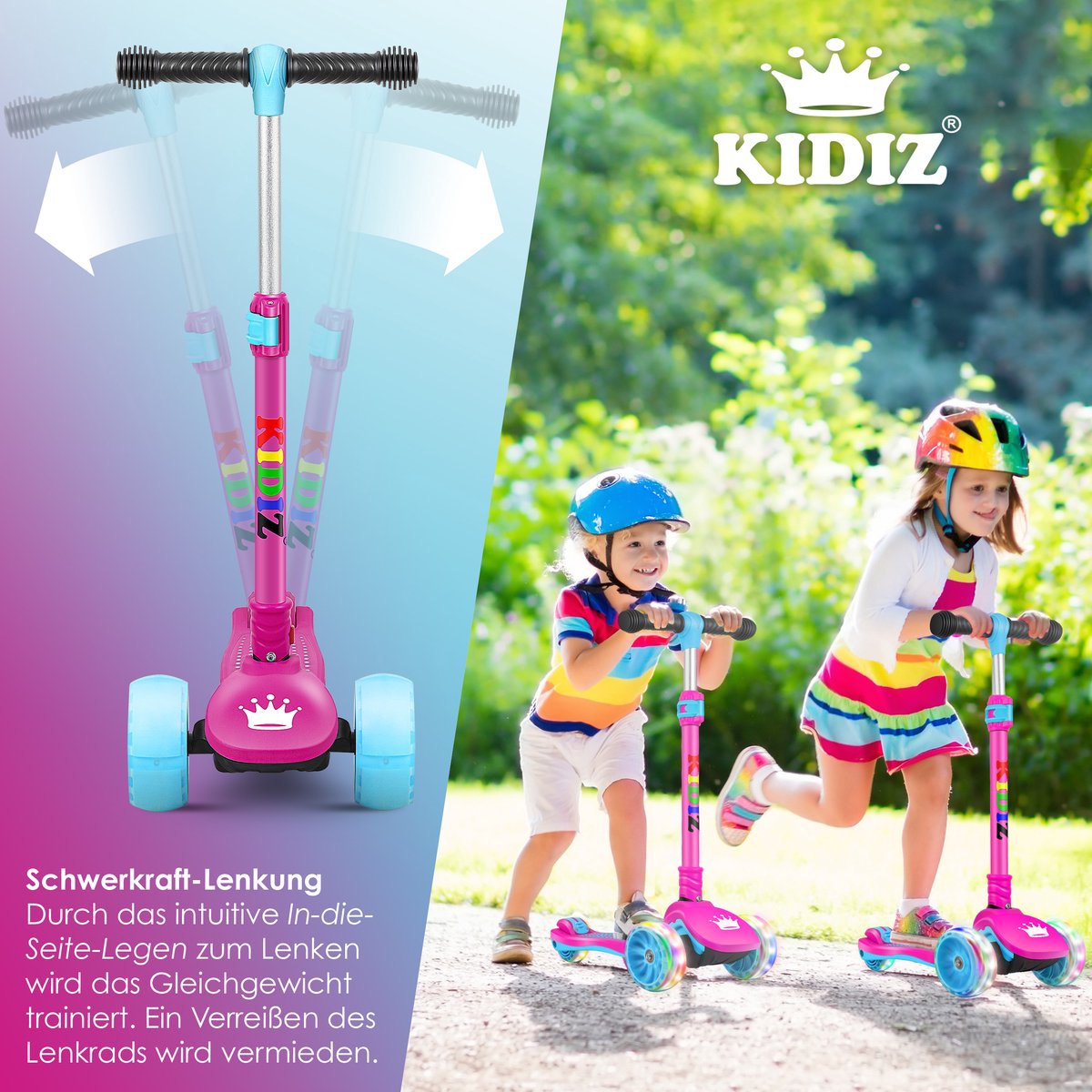 KIDIZ® Kinderstep - Opvouwbaar - Verstelbaar - City Scooter - Roze