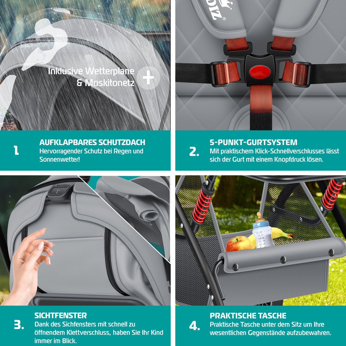 KIDIZ® Kinderwagen - Buggy - Kinderbuggy - Grijs
