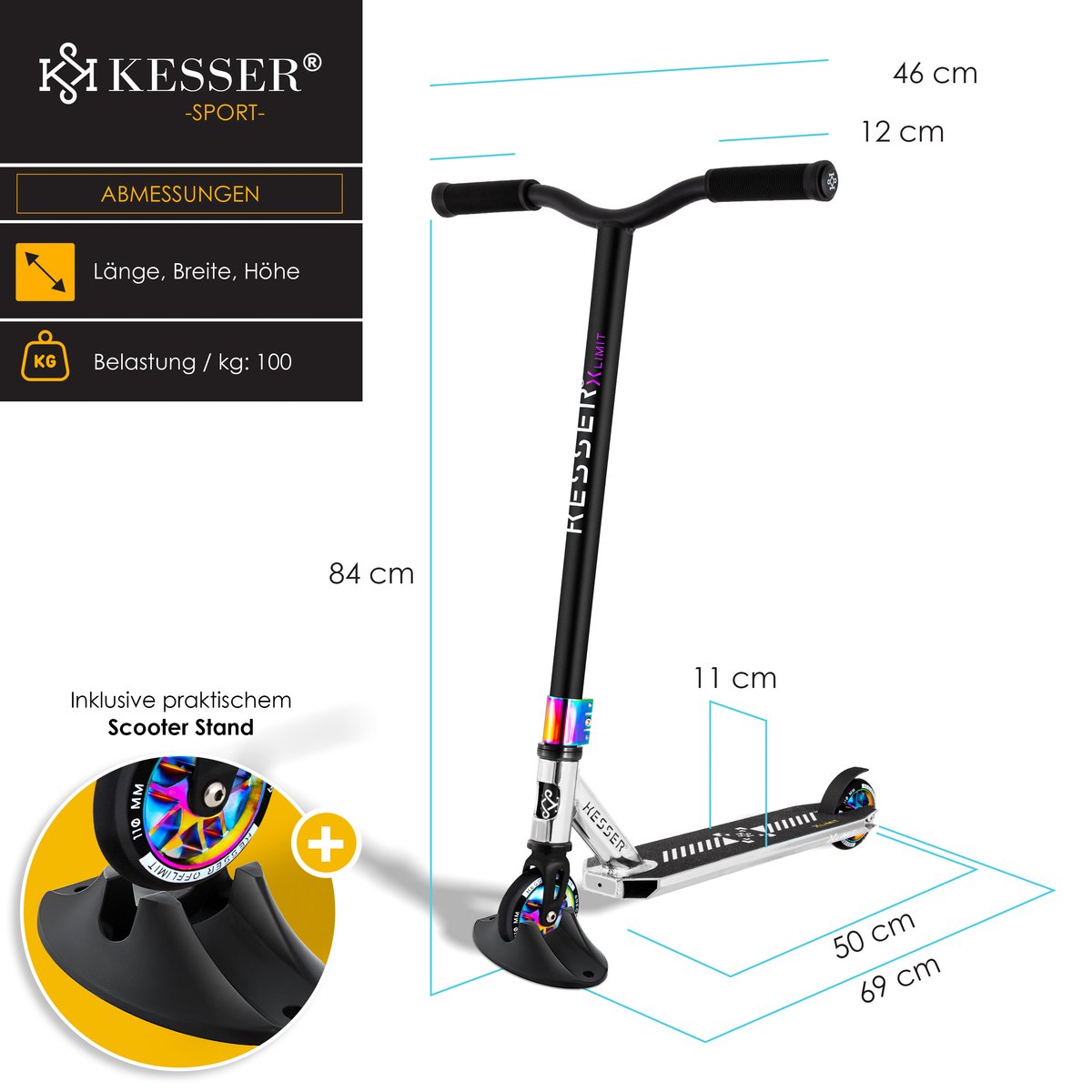 KESSER® Stuntstep voor Volwassenen en Kinderen - Kinderstep - Zilver