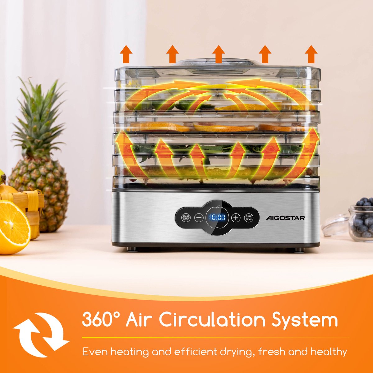 Aigostar Voedseldroger - Droogautomaat - 30-70°C - RVS/Zwart