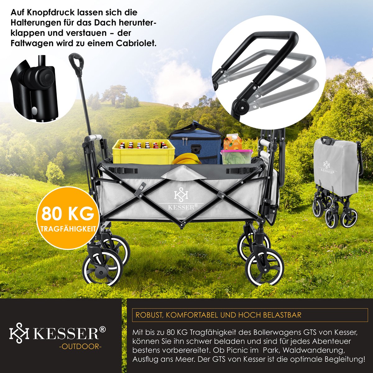 KESSER® Bolderkar - Opvouwbaar - Bolderwagen - Grijs •