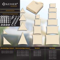 KESSER® Schaduwdoek 4x6m - Zonnezeil - Waterafstotend - Creme