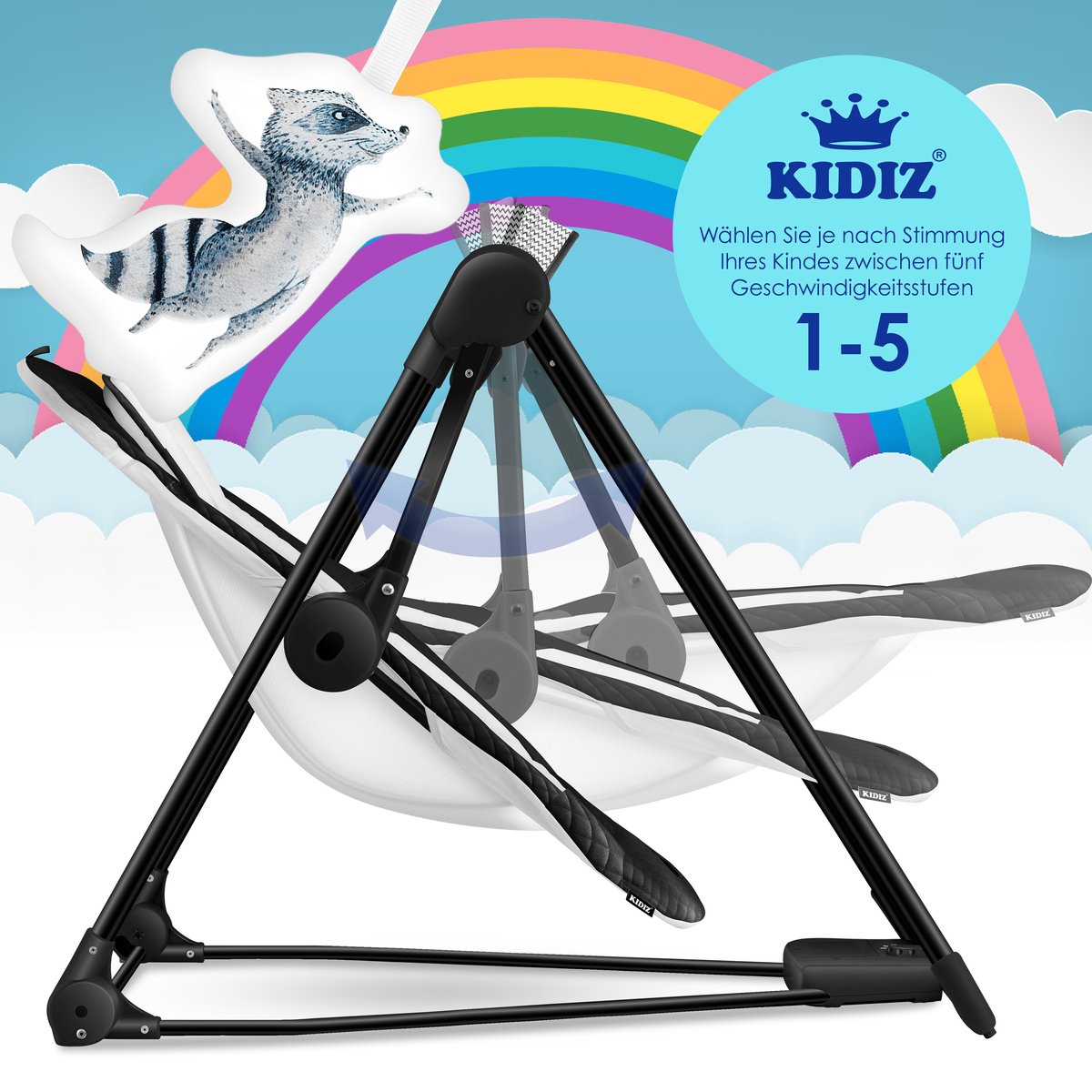 Wipstoel - Babyschommel - Baby Swing -  max 9kg - Zwart - KIDIZ®