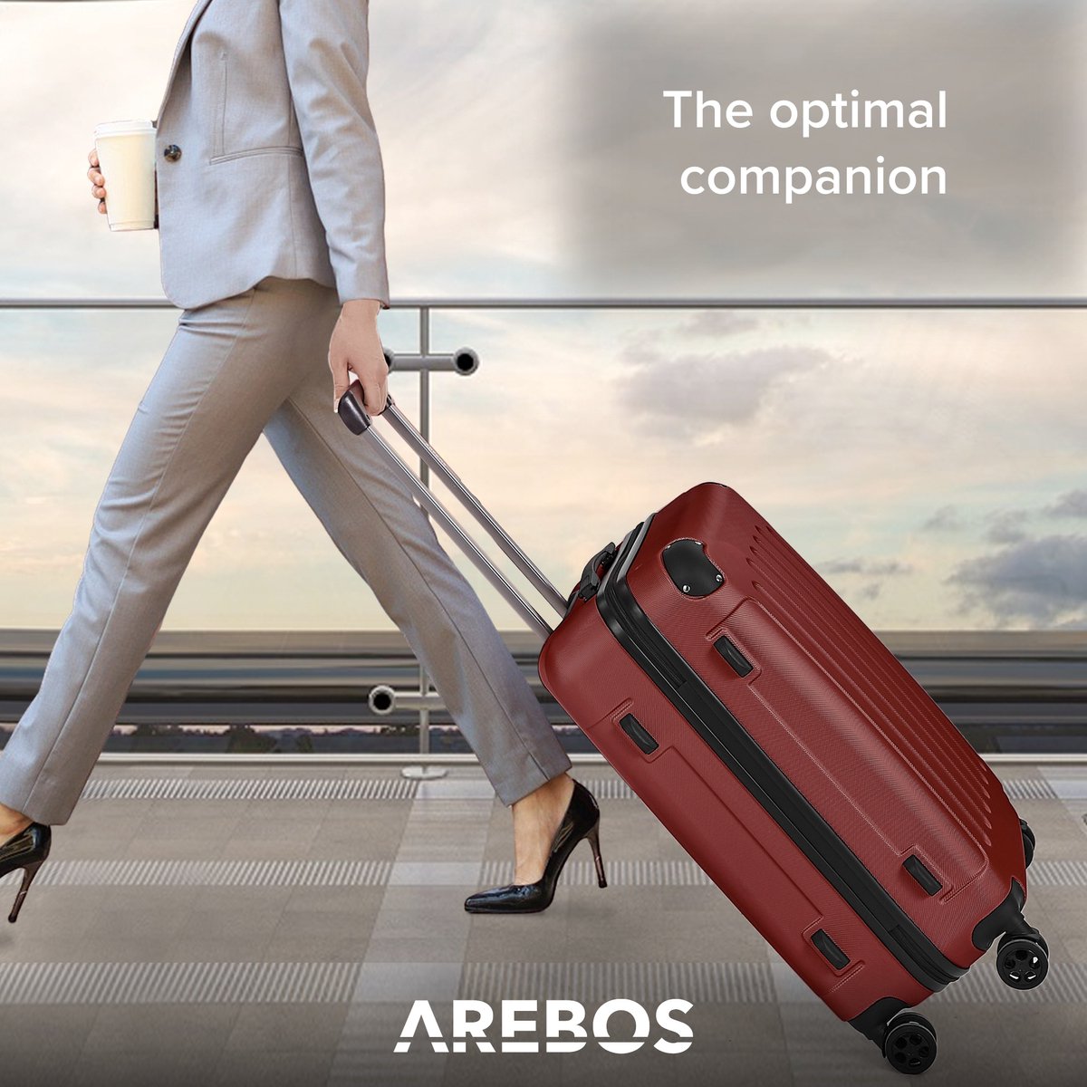 AREBOS Set van 4 reiskoffers Hard-shell koffers Set koffers S-M-L-XL Rood