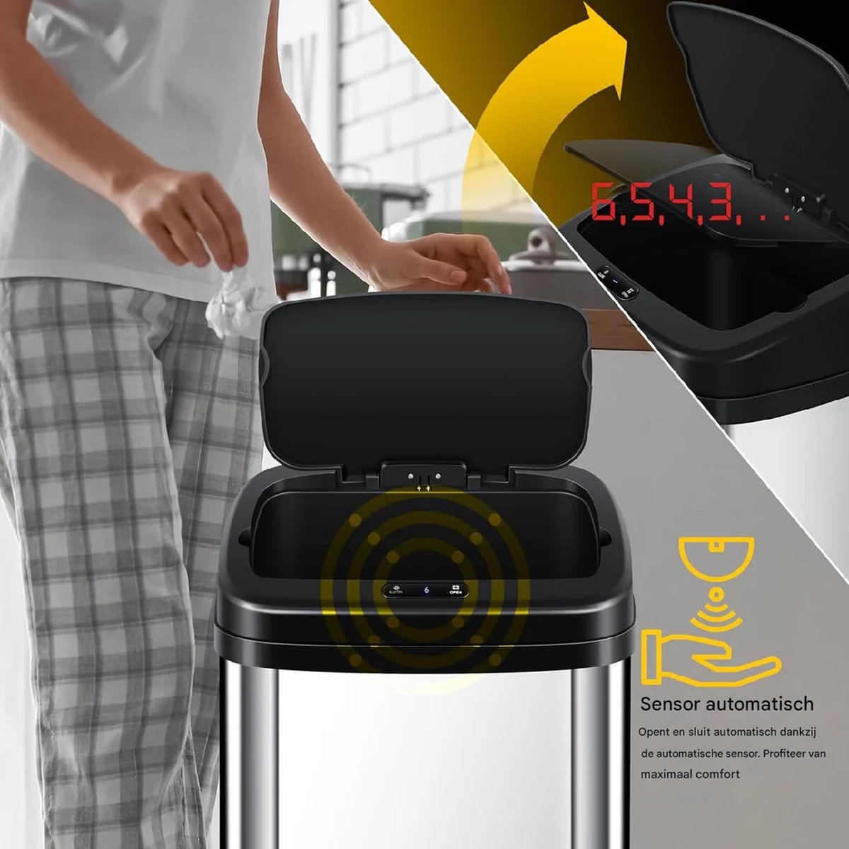 KESSER® Sensor Prullenbak - Afvalbak - Vuilnisbak - 30L - Grijs
