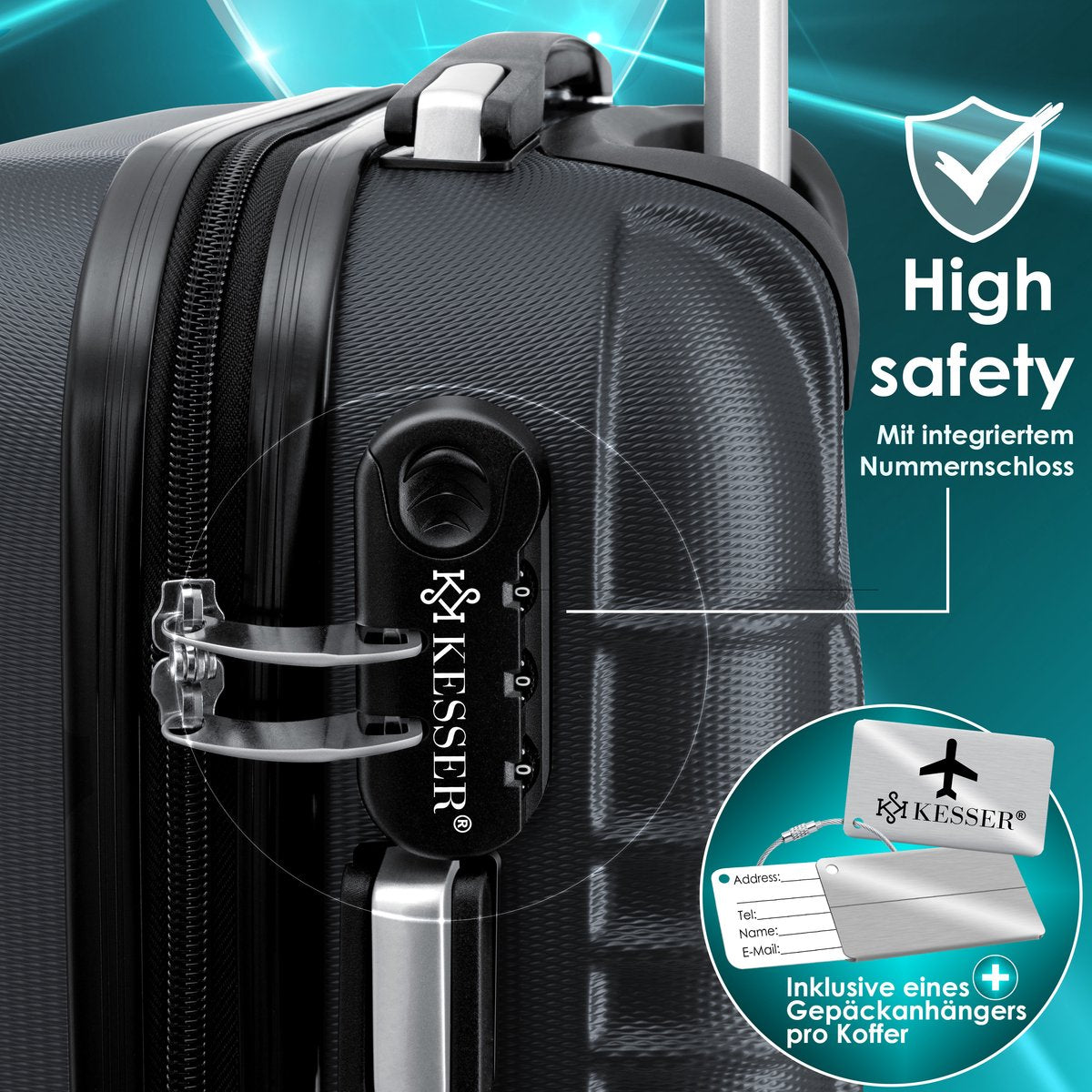 KESSER® Reiskoffer - 55L - Handbagage - ABS - Antraciet
