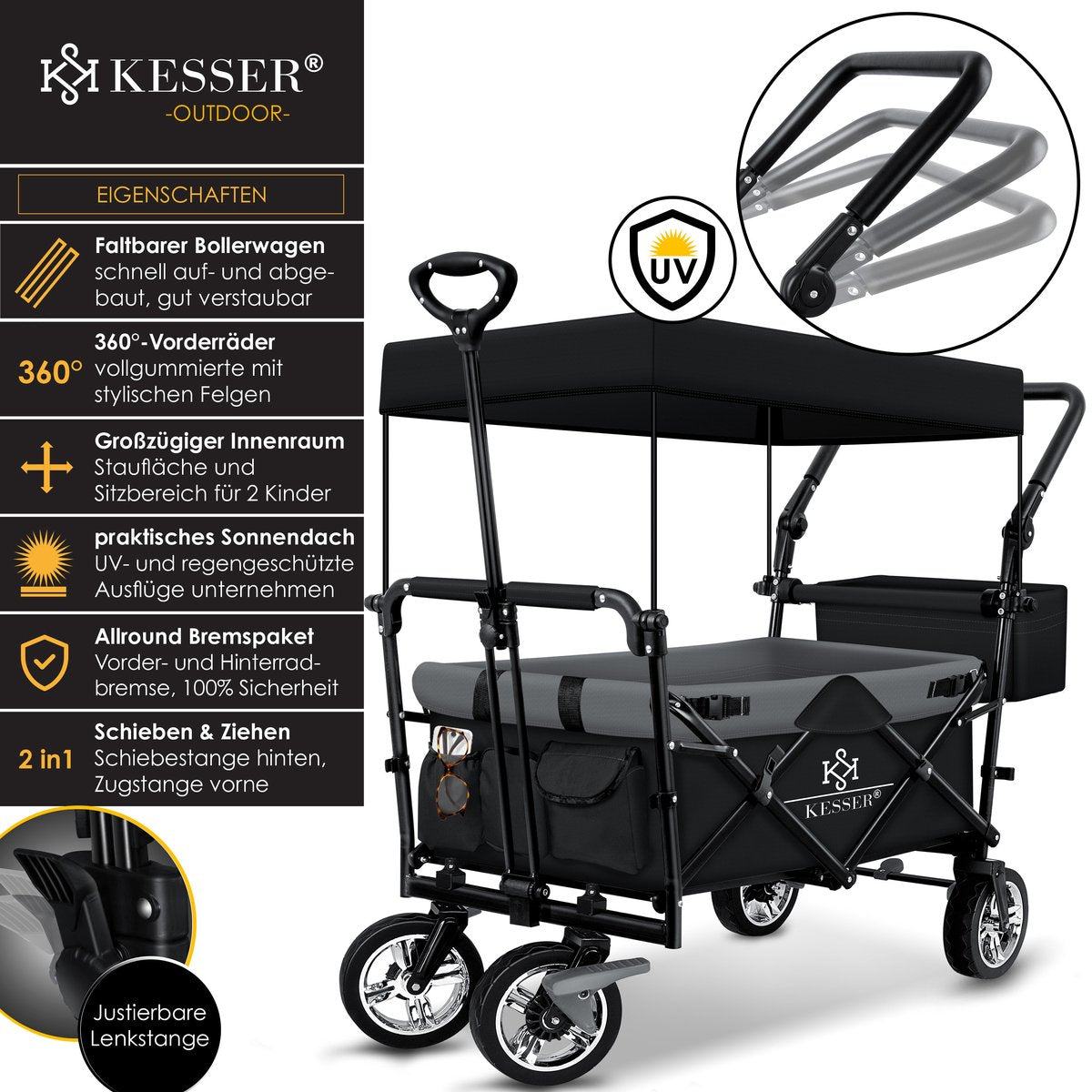 KESSER® Bolderkar - Opvouwbaar - Bolderwagen - Zwart •