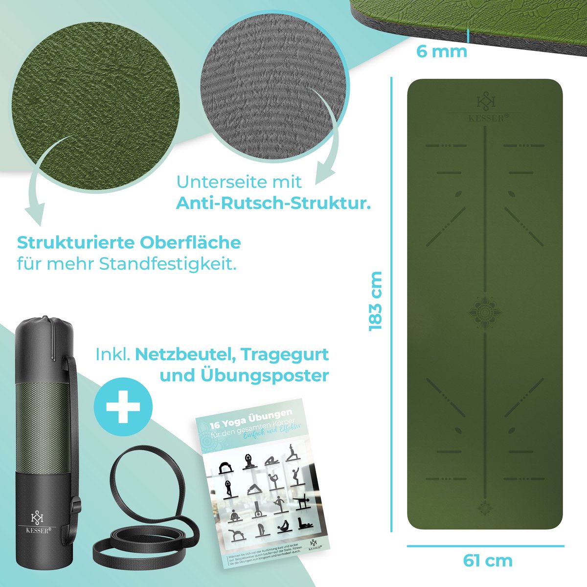 Yoga mat - Fitness mat - Sport mat - Anti slip - Extra dik - Groen