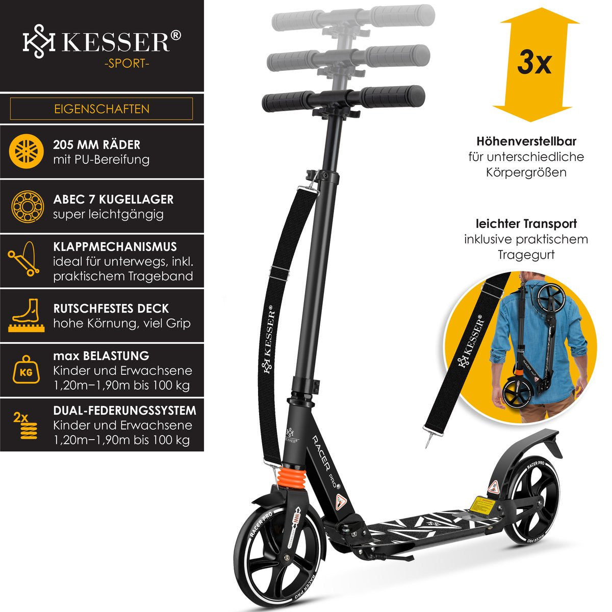 Kinderstep - Stuntstep - Vouwbaar - Zwart - KESSER®